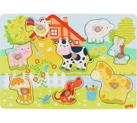 Goki Puzzle 57392 Animaux de la ferme en bois – 8 pièces, 30 x 21 x 2,4 cm