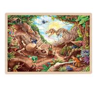 goki 57395 Puzzle à encastrer Fouille dinosaure 46,5 x 33 x 1 cm, bois, 192 pièces, multicolore