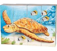 goki 57418 Puzzle à cubes animaux australiens 14 x 10,5 x 3,5 cm, bois,12 cubes, multicolore