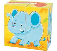 goki 57434 Puzzle à cubes animaux sauvages 8 x 8 x 4 cm, 6 designs différents, 4 cubes, multicolore