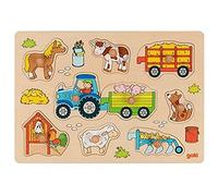 goki 57468 - Puzzle à emboîter Tracteur avec remorques en Bois - 9 pièces