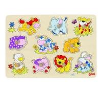 Goki - 57838 - puzzle en bois À encastrement - jeunes animaux - 10 pièces multicolore G