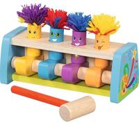 goki 58290 - Banc à marteau Hippie Hopper - Goki66 Banc à marteau en bois coloré avec mécanisme de saut - frapper, rebondir, attraper - avec marteau et 4 figurines amusantes