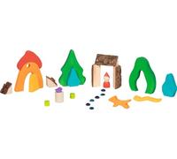 goki 58303 - Jeu de blocs de construction - Éclairage nain Evolution - 25 pièces en bois avec briques d'écorce et pierres de verre, paysage de conte de fées pour un jeu imaginatif, fabriqué en Europe