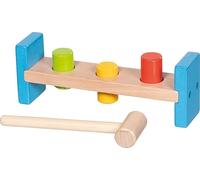 goki 58319 - Banc en bois avec 3 blocs et marteau - Jouet de motricité pour enfants à partir de 2 ans
