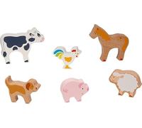 goki 58320 Lot de 6 animaux de la ferme en bois au design adapté aux enfants à partir de 2 ans