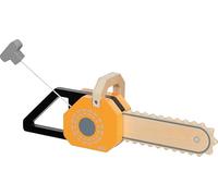 goki 58323 - Tronçonneuse en Bois avec Fonction sonore - Outil Jouet avec grattoir à Retrait pour Petits Professionnels de la Construction à partir de 3 Ans