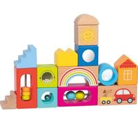 goki 58346 - Blocs de Construction en Bois - Blocs de Construction colorés avec différentes Formes et Couleurs Ainsi Que des Boules et des Perles - Jouet de motricité pour Enfants - 18 x 18 cm - À