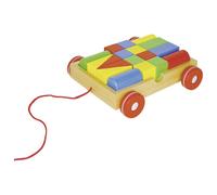 goki 58558 Chariot à tirer avec 18 briques, basic, multicolore (1 pièce)