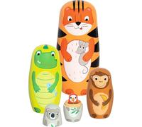 goki 60661 - Poupées matriochka, Tigre, tavi et Ses Amis en Bois, Jeu d'empilage d'animaux, Jouet éducatif pour favoriser la motricité et la compréhension de la Taille, Lot de 5, à partir de 2 Ans