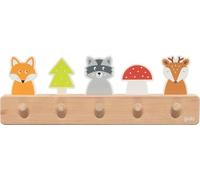 goki 60662 - Porte-manteau en bois pour enfant avec 5 crochets - Motif renard laveur, raton laveur, cerf, patère pour chambre d'enfant - Favorise l'ordre et l'autonomie - À partir de 1 an