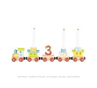 goki 60721 Train d'anniversaire, locomotive avec 4 remorques avec connexion magnétique L= 35 cm, bois, chiffres interchangeables 1 - 6, multicolore (1 set)