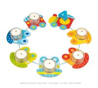 goki 60727 Train d'anniversaire L= 72 cm, bois,7 porte-bougies en verre,, multicolore