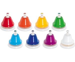 goki 61855 II Lot de 8 Cloches pour Enfants - Jouet Musical - Favorise Le Talent Musical et l'éducation précoce - en métal et Plastique - Couleurs Vives - À partir de 3 Ans