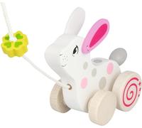 goki 54897 Animal à tirer Lapin 15,5 x 12 cm, bois, blanc/gris/rose
