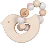 goki baby 65336 - Hochet en bois en forme d'oiseau pour bébé - Fabriqué en Allemagne - Rose - Jouet de motricité naturelle pour favoriser le réflexe de préhension - Dès la naissance