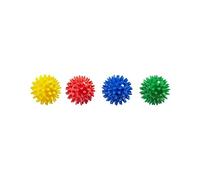Goki Lot de 12 balles de massage pour porc-épic, Ø = 5,5 cm, 4 couleurs assorties, aide à l'auto-massage et à la relaxation musculaire, soulagement de la douleur et du stress, alimentation par piles,
