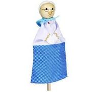 Marionnette en bois et tissu pour enfant - Grand-mère - Bleu - A partir de 3 ans