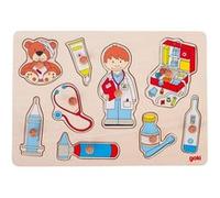 Goki 57748 Puzzle à encastrements - chez Le médecin - 9 pièces, Multicolore