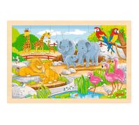 Goki Puzzle en bois 57302 - Réversible ferme et zoo 24 pièces 30x20 cm Beige