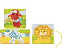 Goki- Jeu d'enfilage Loro, Leon, Zebra Table Couleur (Multicolore) (58686)