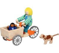 goki Vélo de Transport avec 2 poupées Pliantes et Chien : vélo de Transport 16 x 6,8 x 7,5 cm, Bois, Textile, 4 pièces, par kit
