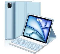 GOKOCO Étui avec clavier pour iPad Air 13" M3 et 2024 Air 13" M2 et Pro 12,9" 3e/4e/5e/6e génération avec clavier Bluetooth magnétique sans fil pour Air7 - Bleu