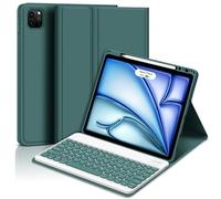 GOKOCO Étui avec clavier pour iPad Air 13" M3 et 2024 Air 13" M2 et Pro 12,9" 3e/4e/5e/6e génération avec clavier Bluetooth magnétique sans fil pour Air7 - Vert