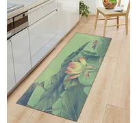 GOKSEL Tapis Cuisine Absorbant Antidérapant Tapis Devant Evier Fleurs et Feuilles Roses Tapis Ensemble Universel pour Salle de Bain Douche Paillasson Porte 50 x 140cm