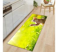GOKSEL Tapis Cuisine Chats et Papillons Jaunes Antidérapant Lavable en Machine Tapis de Bain Paillasson Tapis de Sol Cuisine 50 x 160cm