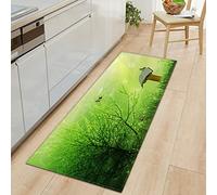 GOKSEL Tapis de Cuisine Arbres Verts et Papillons Antidérapant Tapis Cuisine Devant Evier Antidérapant Tapis de Sol Absorbant Lavable Décoration Tapis Antidérapant de Salle de Bain 50 x 140cm