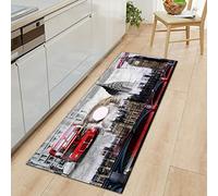 GOKSEL Tapis de Cuisine Vintage & Londres Antidérapant Tapis Cuisine Devant Evier Antidérapant Tapis de Sol Absorbant Lavable Décoration Tapis Antidérapant de Salle de Bain 60 x 180cm