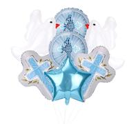 Goktvai 7pcs Ballons Décoratifs Première Communion, Feuille d'Aluminium Kit de Ballons Étoile Rond Colombe de la Paix et Croix pour Fête Commémorative Baptême Dieu Décoration d'Anniversaire Baptême