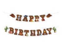 Goktvai Bannière d'Anniversaire de Cow-Boy Western, Bannière de Joyeux Anniversaire à Thème Occidental Pré-Enfilée Décorations Fête Du Far West pour Les Fêtes d'Anniversaire