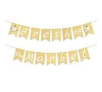 Goktvai Bannière Fête Fresh Off The Market, Guirlande Florale Pré-Montée sur Thème du Marché Fermier pour Décoration d'Enterrement Vie de Jeune Fille Fête Prénuptiale Mariage Fiançailles