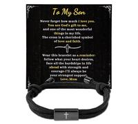 Goktvai Bracelet Croix, Bracelet Croix Ajustable en Corde Milanaise avec Carte Bijou Fantaisie pour Baptême ou un Anniversaire de Fils