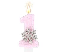 Goktvai Flocon de Neige Rose Bougie d'Anniversaire Chiffre pour Filles, Bougie Winter Onederland Décoration 1er Anniversaire pour Fête Célébrations d'Anniversaire & Décoration de Gâteau (Style 2)