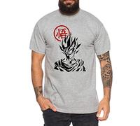 Goku Front - T-Shirt pour Homme Son Ruffy Luffy Naruto Saitama One Dragon Master Goku Ball Vegeta Turtle Roshi Piece Golds DB, Farbe2:Gris Chiné, Größe2:X-Large