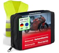 GoLab Trousse de secours moto, compacte, DIN 13167, conforme | Avec gilet de sécurité, adaptée aux motos dans les pays européens, dont Autriche, Suisse, Italie et Allemagne.
