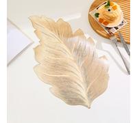 Gold 3D Leaf Placemat Set of 4/6 - Luxury Table Decoration with Heat Resistance, 3D-Embossed Leaf Placemat, Washable PVC Mats, Anti-Skid and Stain Resistant for Kitchen and Dining (Gold,6*PCS)