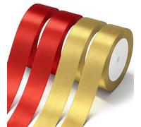 Gold and Red Satin Ribbon 4 Rolls x 1 Inch Gold and Red Wide Satin Fabric Ribbon for Gift Packaging, Christmas, Wedding, Flower Bouquet, Holiday Party, Invitation