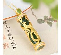 Gold Artisanat Hetian Jade Dragon Pilier Phoenix Collier Doré Pendentif Hommes et Femmes Couple Couple Silver Bijoux (Gem Color : Black)