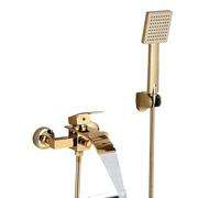 Gold Bathtub Faucet Waterfall Shower Faucet Wall Mounted Hot Cold Water Mixer With Hand Shower Set System For Bathroom(Matte Black A)