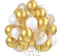 Gold Birthday Balloon, 60 Pieces Gold Confetti Helium Balloons, White Gold Birthday Decoration, Metallic Gold Balloons For Wedding, Birthday, Festival, Party Baby Shower