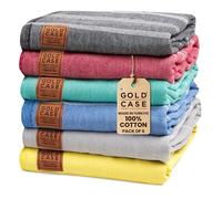 Gold Case Lot de 6 Serviettes de Plage Turques 100% Coton, surdimensionnées, pré-lavées, à séchage Rapide, Anti-Sable, légères, 177,8 x 96,5 cm (Lycia-Multi1 Rouge, Vert, Jaune, Bleu)