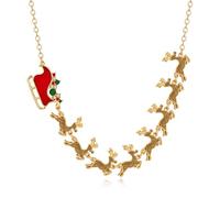Gold Christmas Necklace For Women Sleigh Reindeer Necklace With Colorful Rhinestone Christmas Jewelry Gift Xmas Statement Necklace Santa Claus Bib Necklace