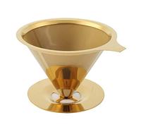 Gold Coated Pour Over Coffee Dripper | Double Layer Mesh for Smooth Brew | Stainless Steel Dripper with Handle & Silicone Base | for Home/Office/Travel