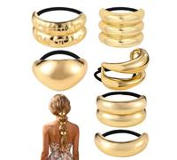 Gold Cuff Lot de 6 élastiques pour queue de cheval - Élastiques à boucle géométrique - Pour femmes, filles, femmes, danseurs, actrices, cours de yoga, gym, école, rendez-vous, vacances