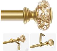 Gold Curtain Rods for Windows 66-120 Inch: 1 Inch Adjustable Acrylic Drapery Rod with Translucent Gold Foil Finials- Single Decorative Curtain Rod for Bedroom & Bathroom