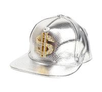 Gold Dollar Sign Casquette de baseball | Cuir PU et coton mélangé réglable 56-60 cm | Chapeau de danse de rue Hip Hop pour rappeurs et tenues de fête des années 80 | Accessoire tendance de style